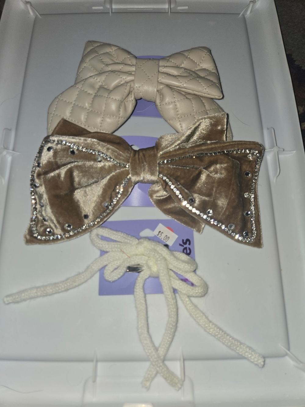 Girls' Velvet Bow Headband with Cream Quilted Accent